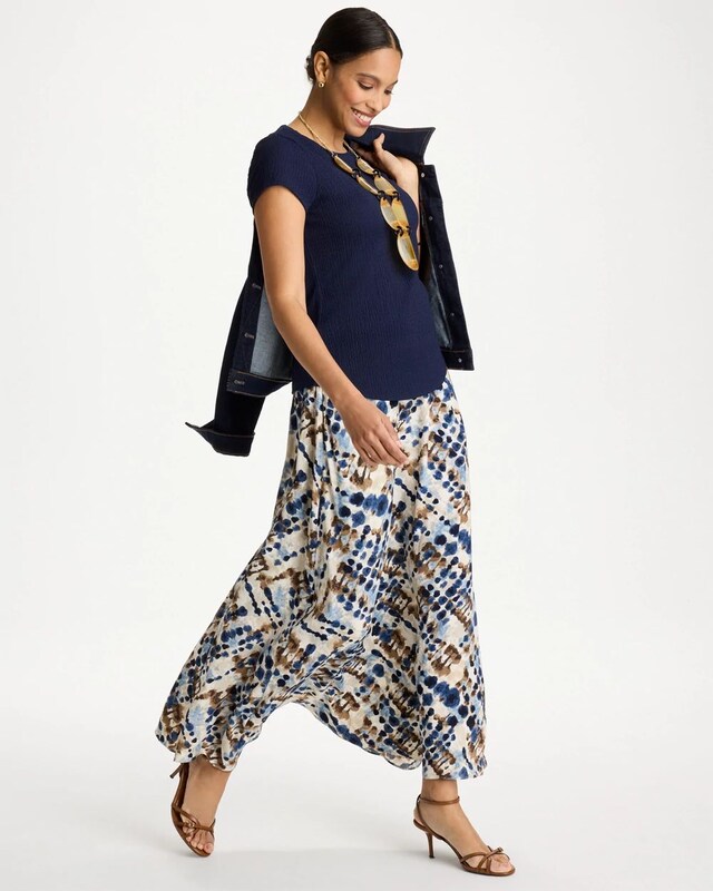 Faux Silk Printed Maxi Skirt - image 2